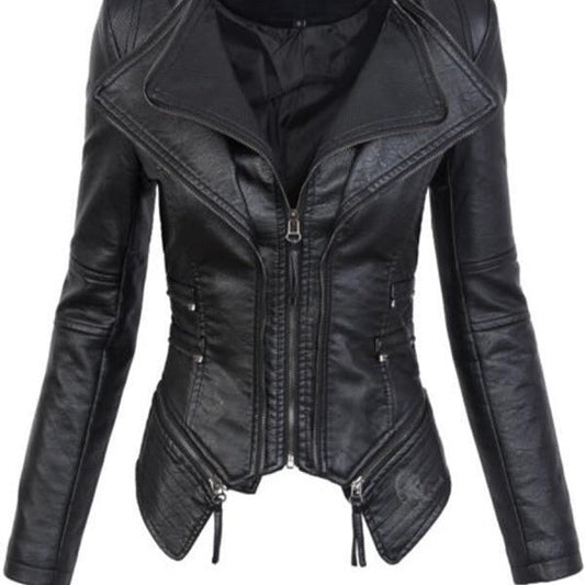 Black leather jacket on a white background