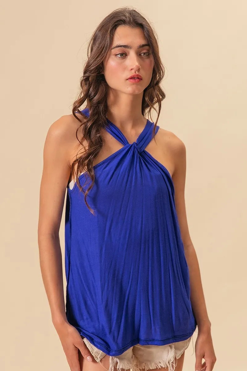BiBi Rayon Span Jersey Knit Halter Neck Tank Top
