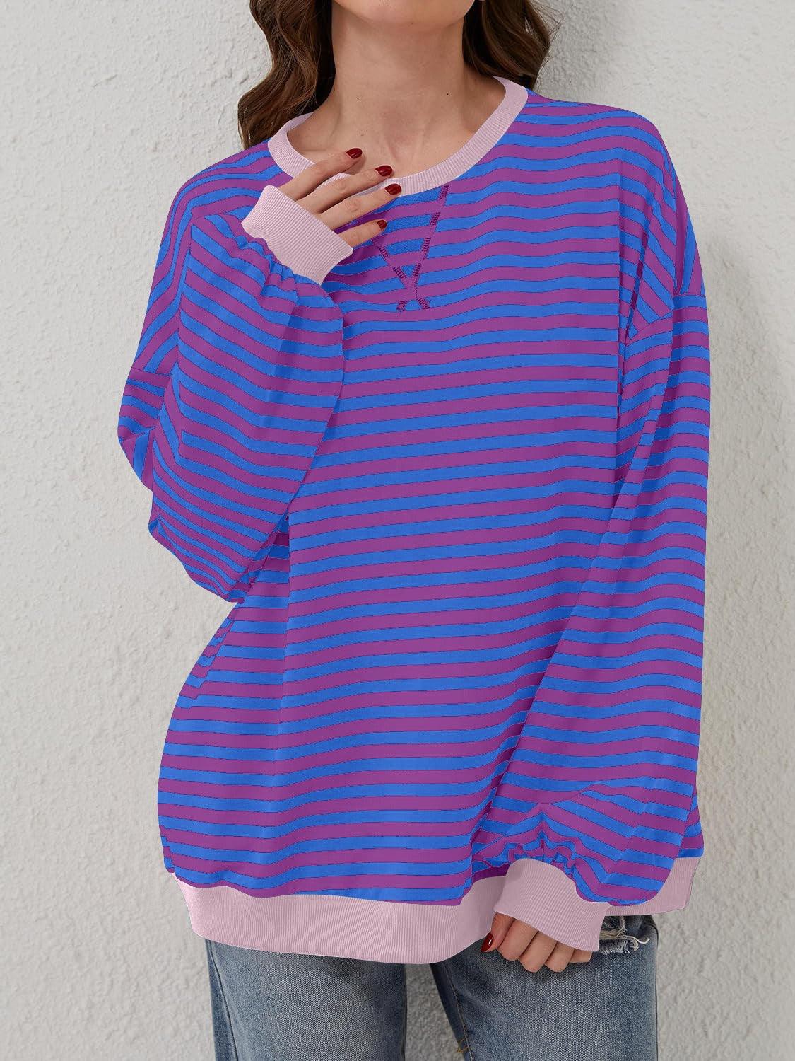 Lovelet Contrast Striped Long Sleeve Sweatshirt Purple