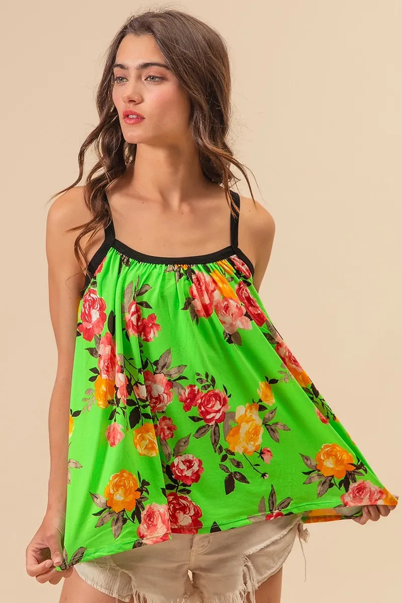 BiBi Floral Print Jersey Knit Gathering Cami Top
