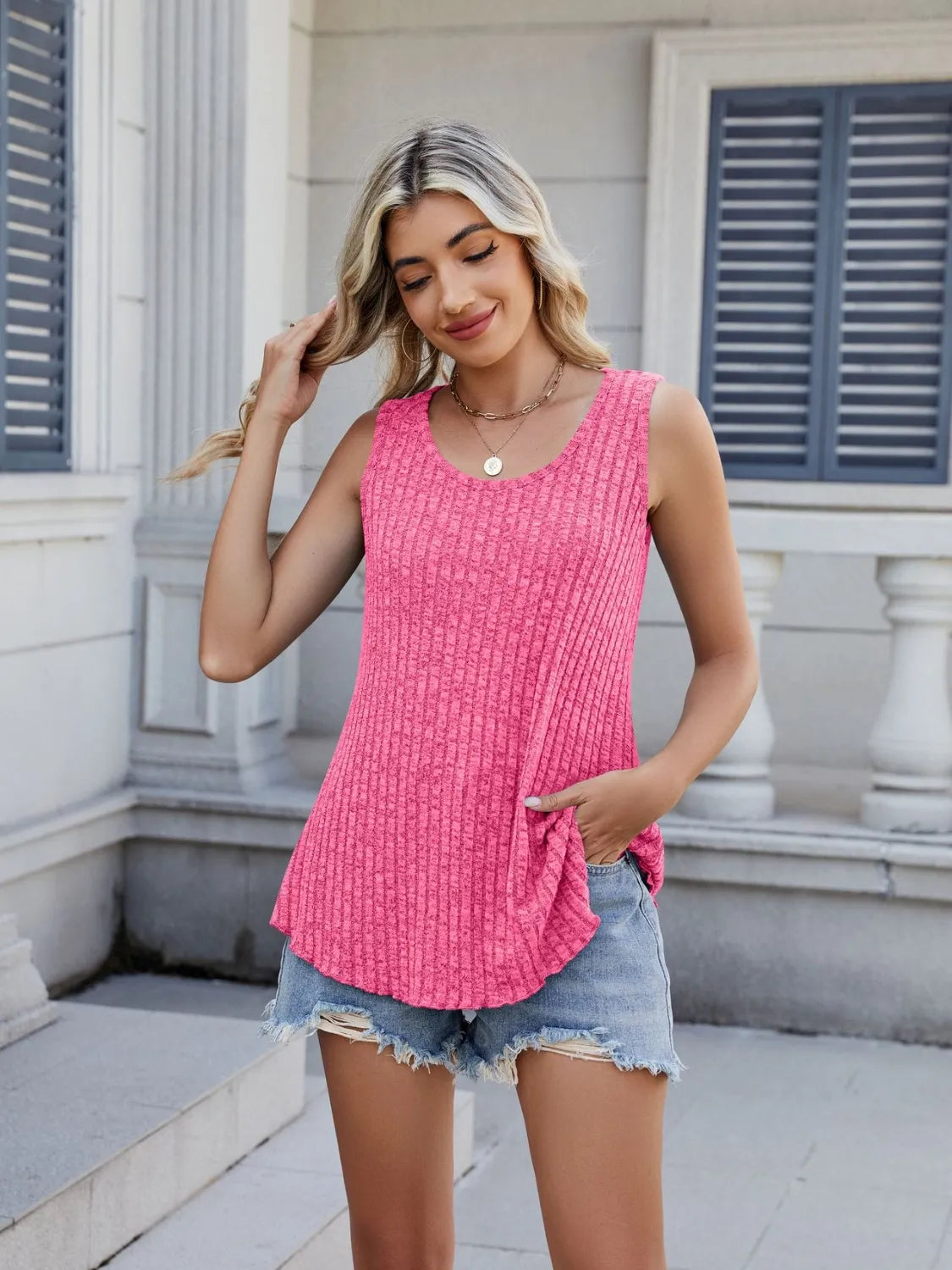 Ribbed Round Neck Tank