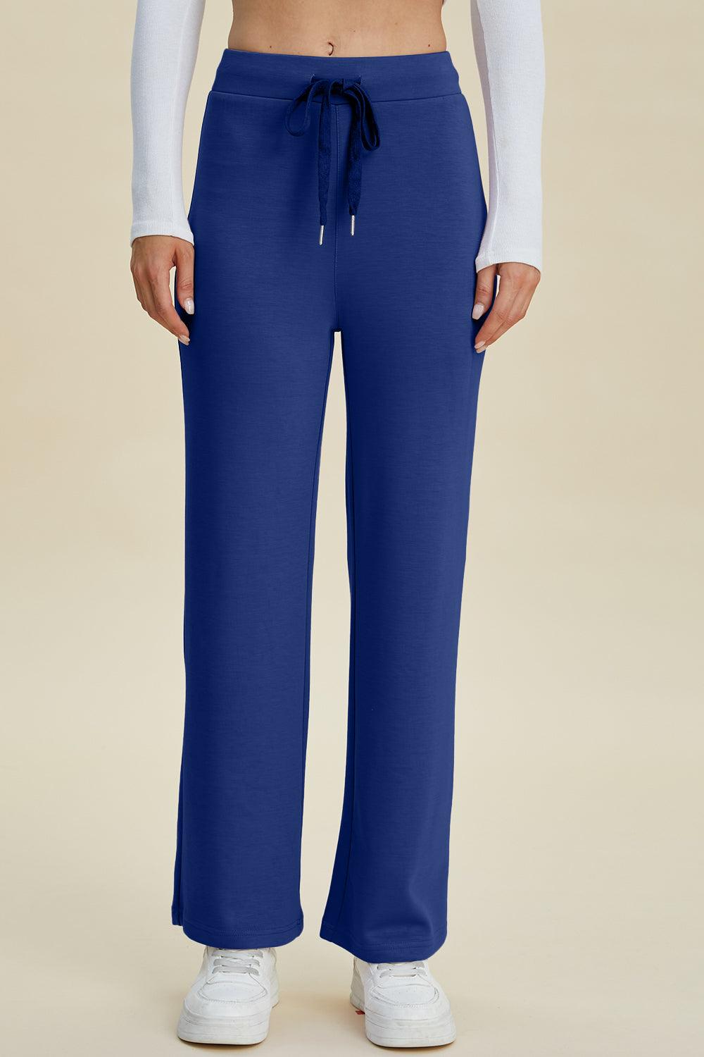 Basic Bae Full Size Air Scuba Drawstring Wide Leg Pants Blue