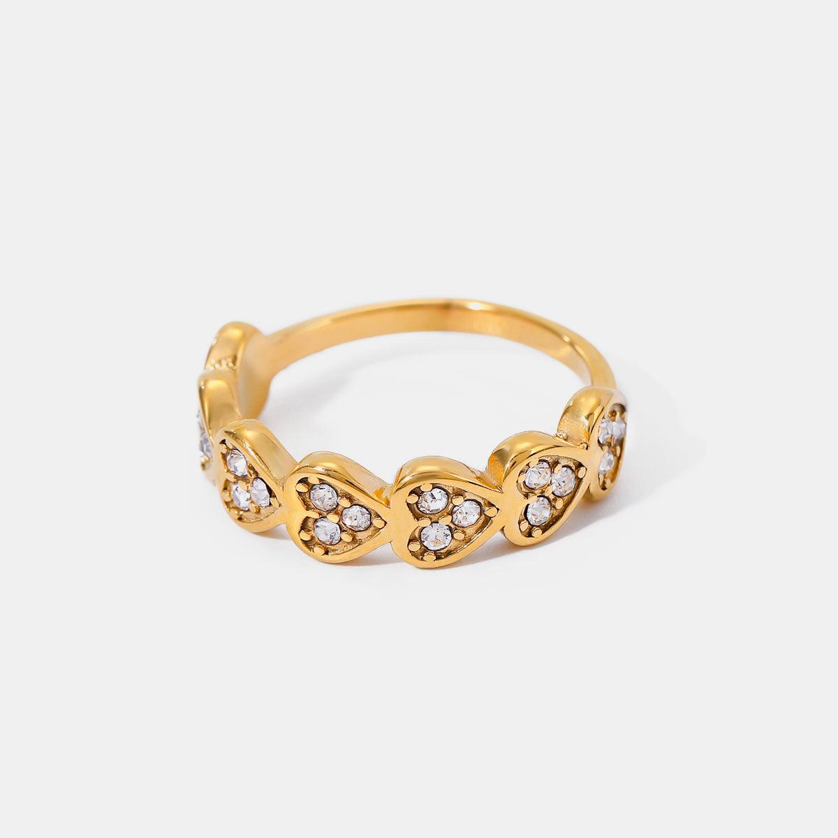 Stainless Steel Inlaid Zircon Heart Ring Gold 7