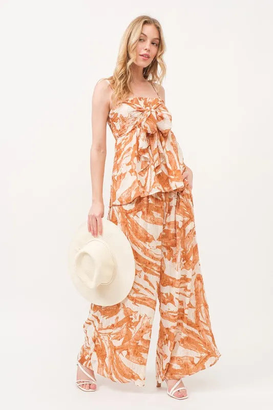 And The Why Smocked Tied Babydoll Abstract Print Top