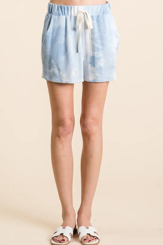 BiBi Tie Dye French Terry Casual Shorts with Twill Tape