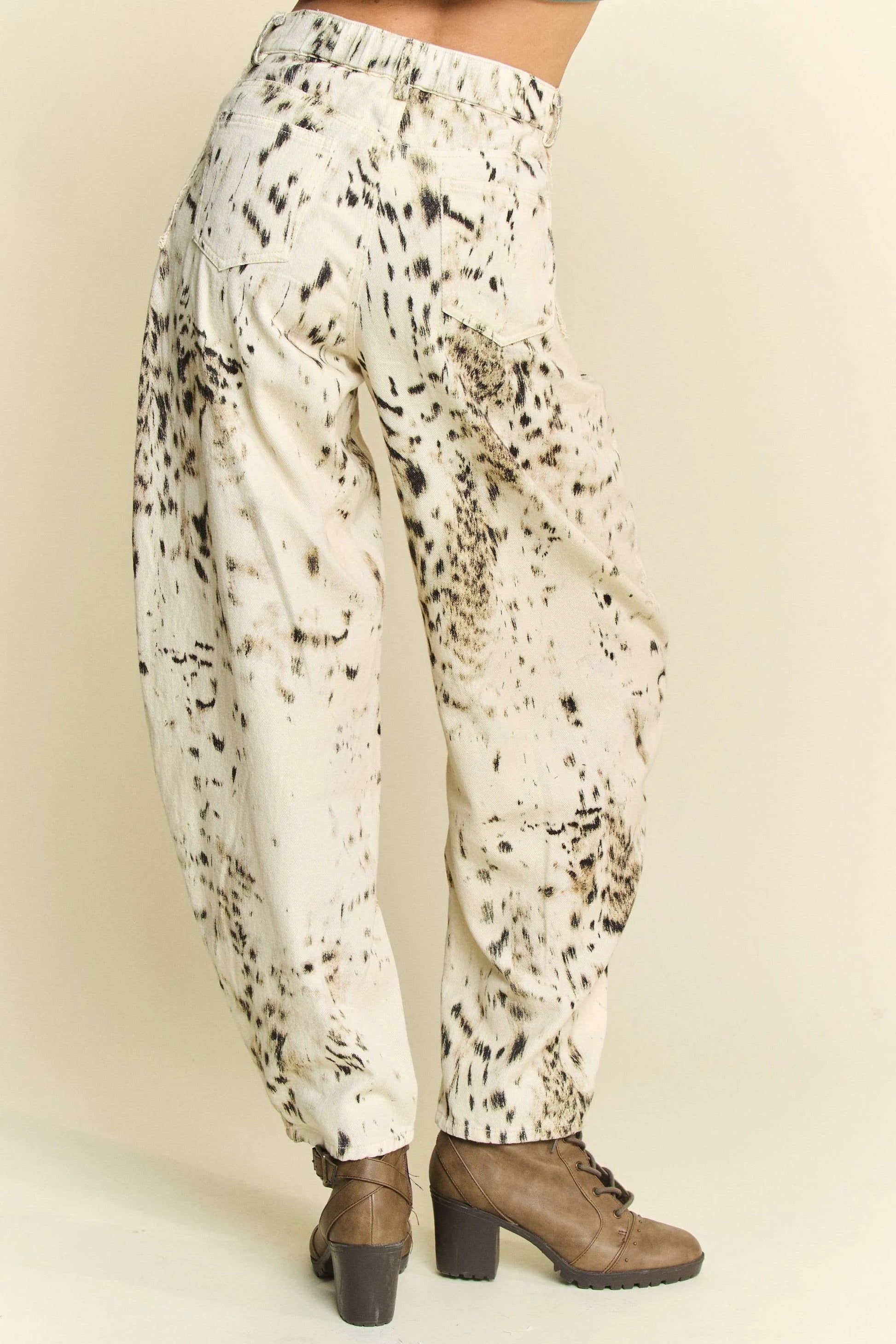 Davi & Dani Abstract Tie Dye Dot Lace Detail Barrel Pants