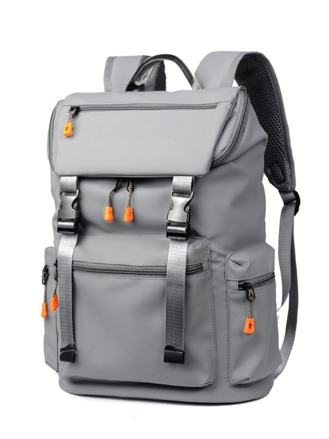 Oxford Cloth Multi-Pockets Backpack Bag Gray One Size