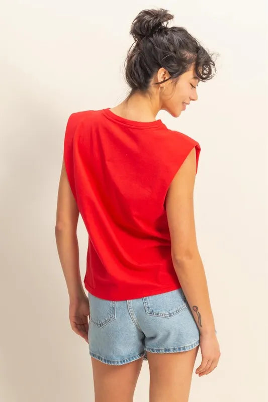 HYFVE Round Neck Shoulder Pad Sleeveless Top