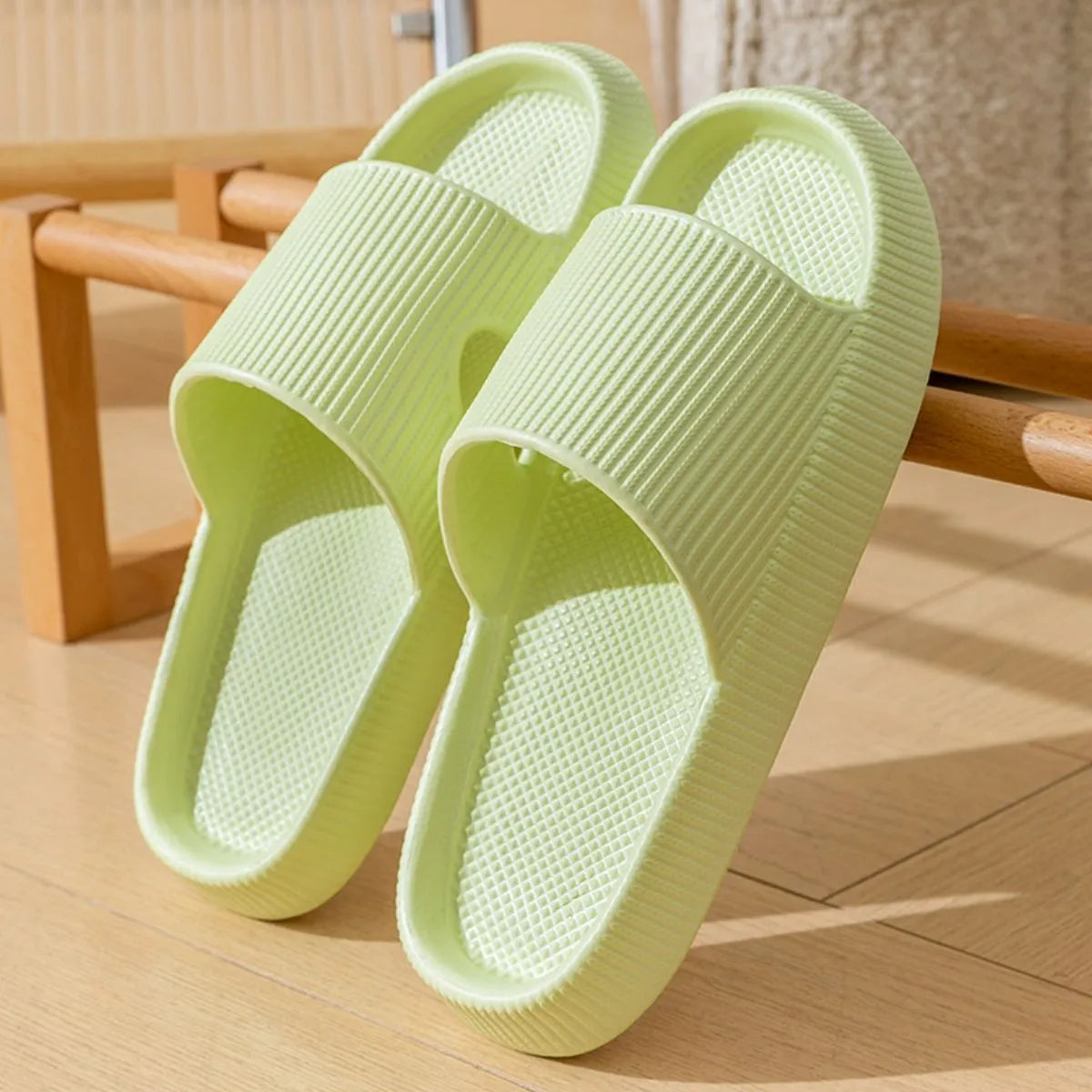 Open Toe Platform Slippers Green