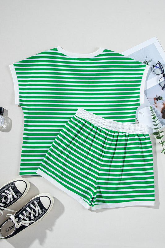 Stripe Cap Sleeve Tee and Shorts Set