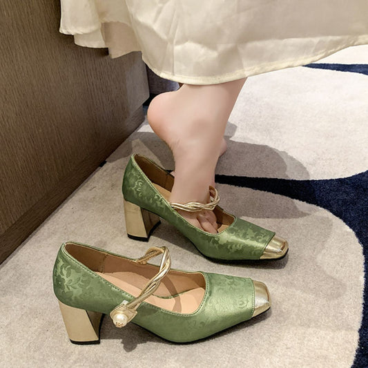 Square Toe Block Heels Pumps