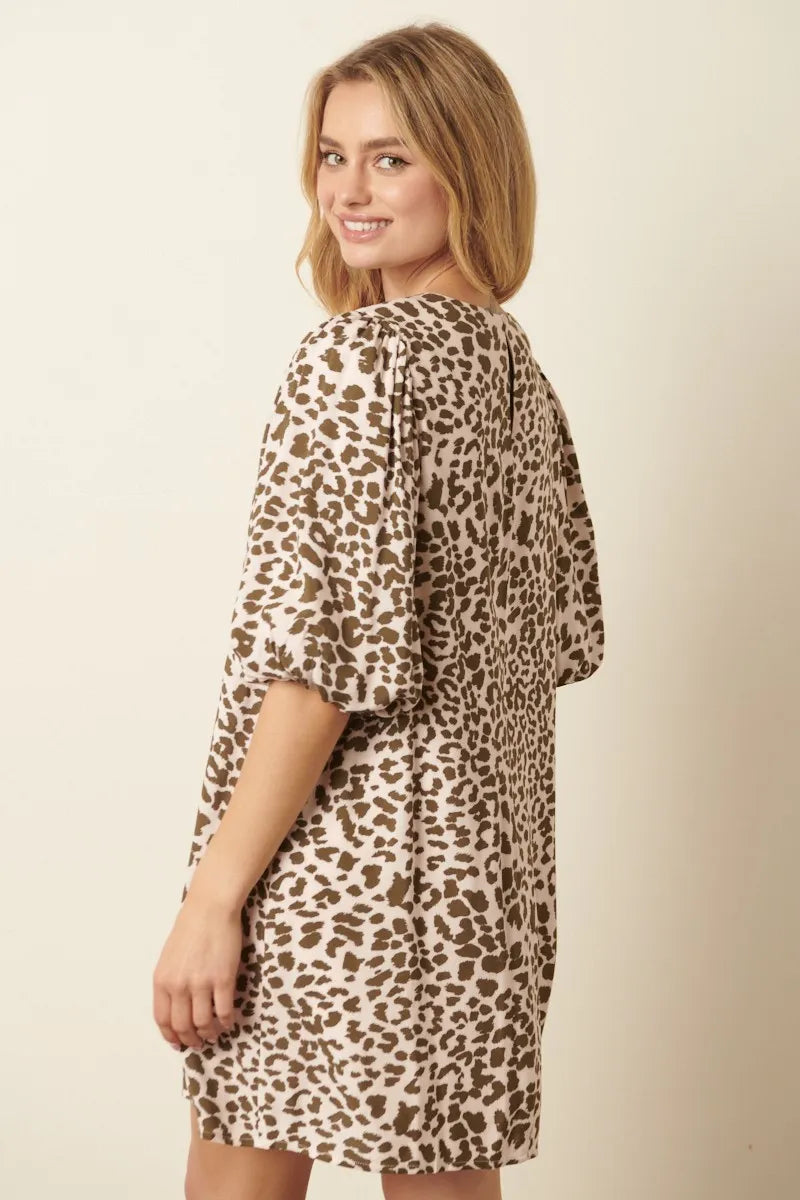Mittoshop Animal Print Puff Sleeve Mini Dress