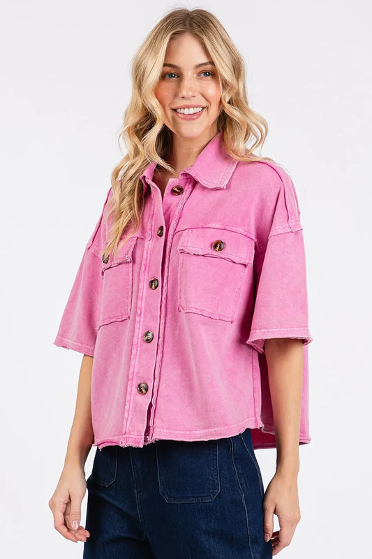 Mittoshop Mineral Wash Boxy Short Sleeve Button Down Shirt