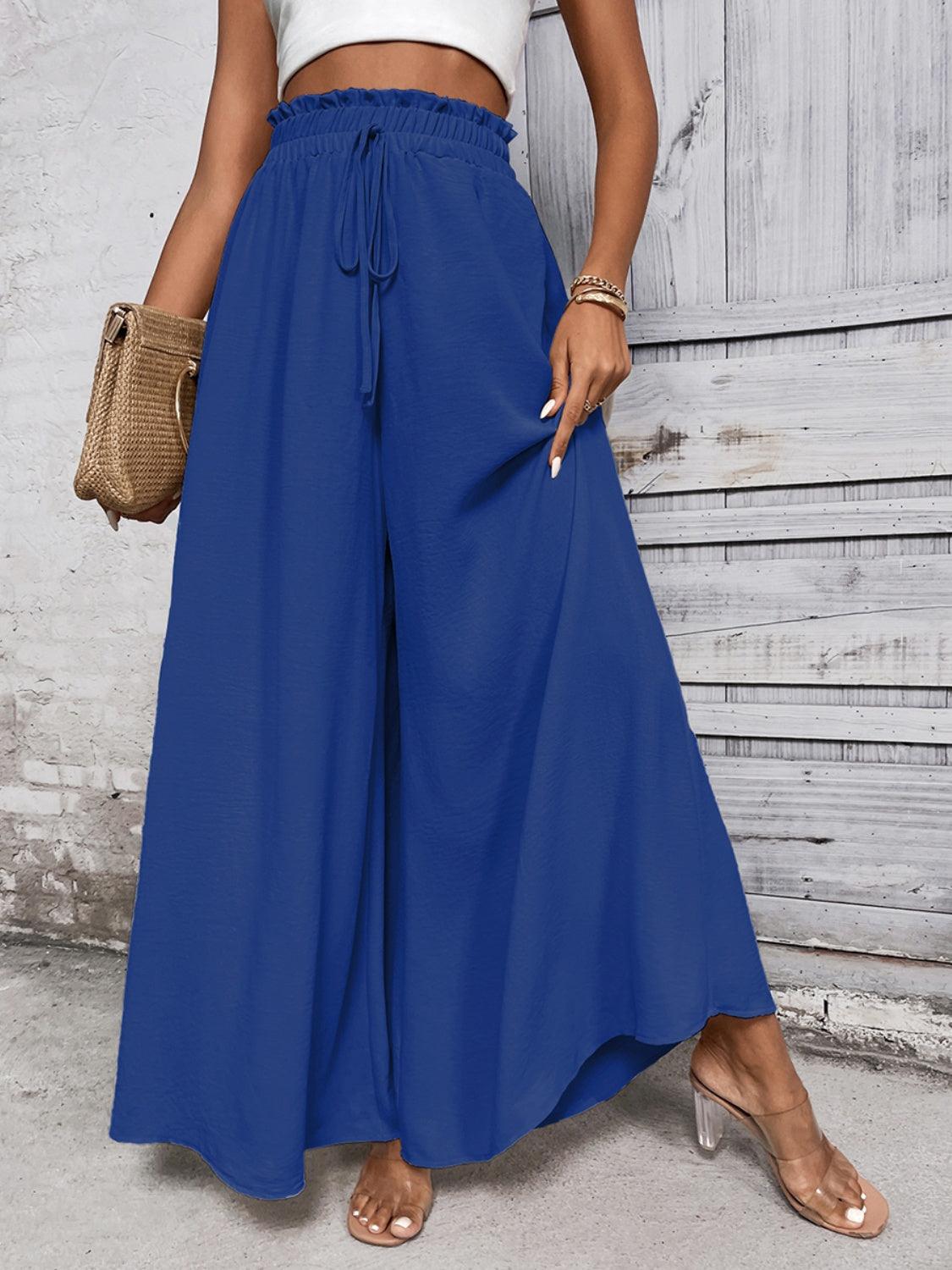 Honey Tied High Waist Wide Leg Pants Royal Blue