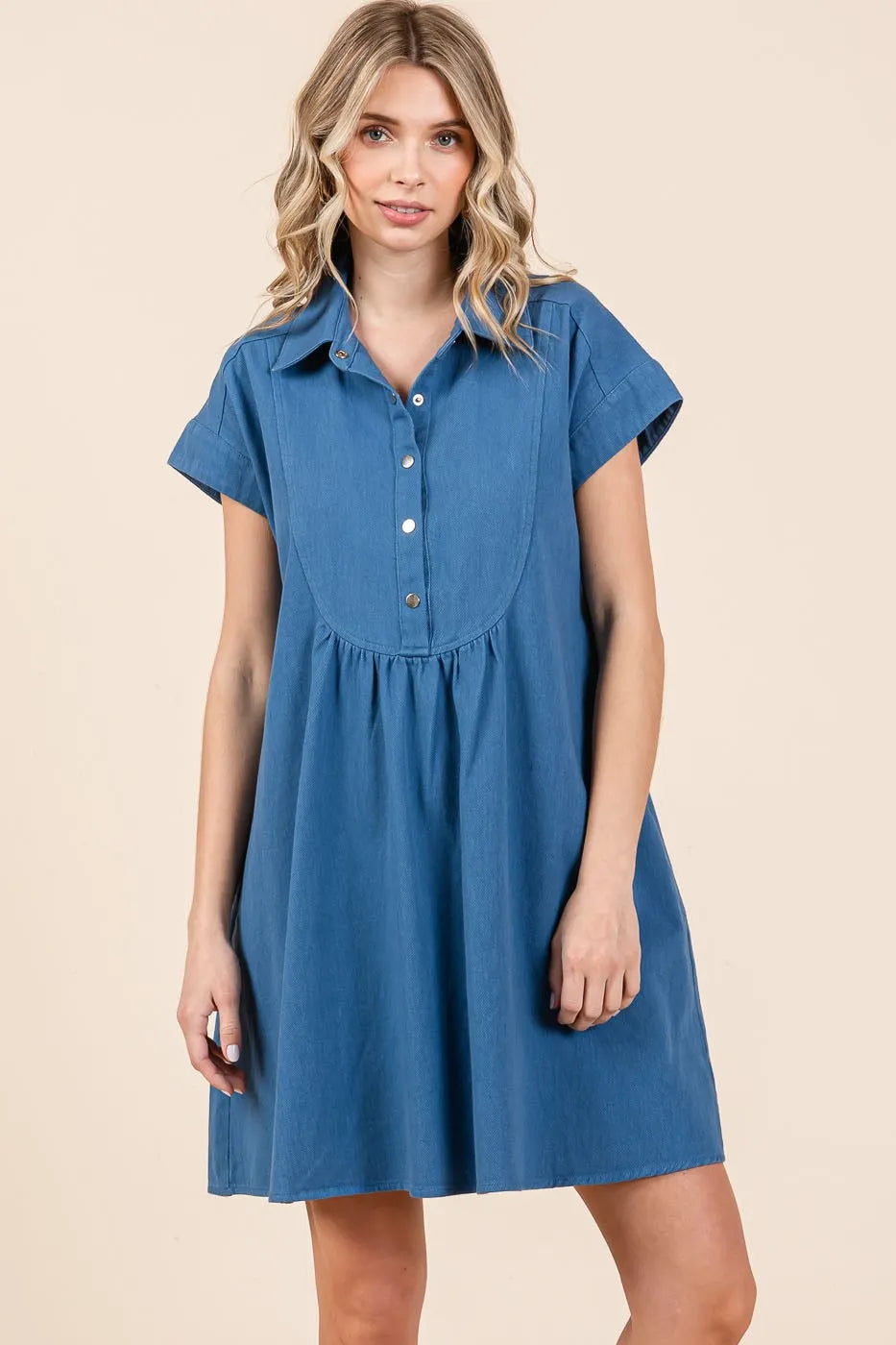 Mittoshop Twill Short Sleeve Collared Mini Dress
