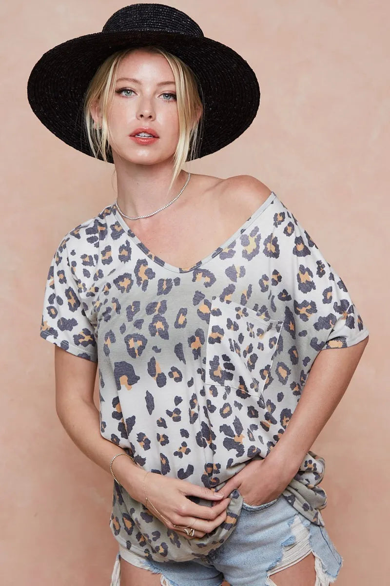 BiBi Tie Dye Leopard Printed Jersey with Front Pocket