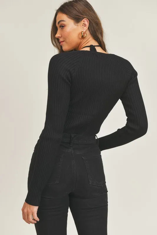 MABLE Long Sleeve Crop Sweater Top and Inner Bra Set