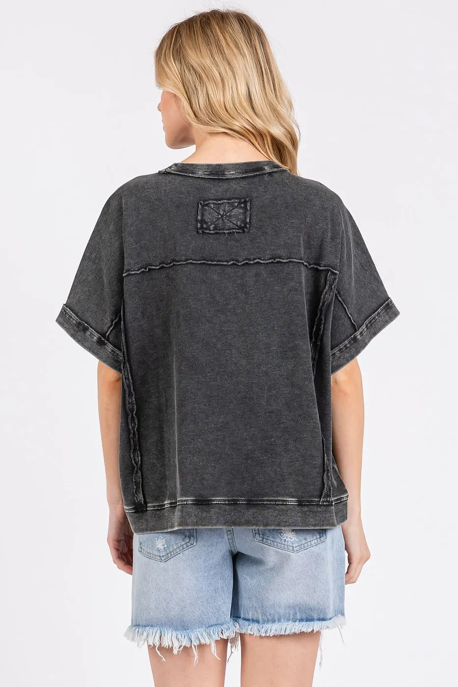 Mittoshop Mineral Wash French Terry Crew Neck Casual Top