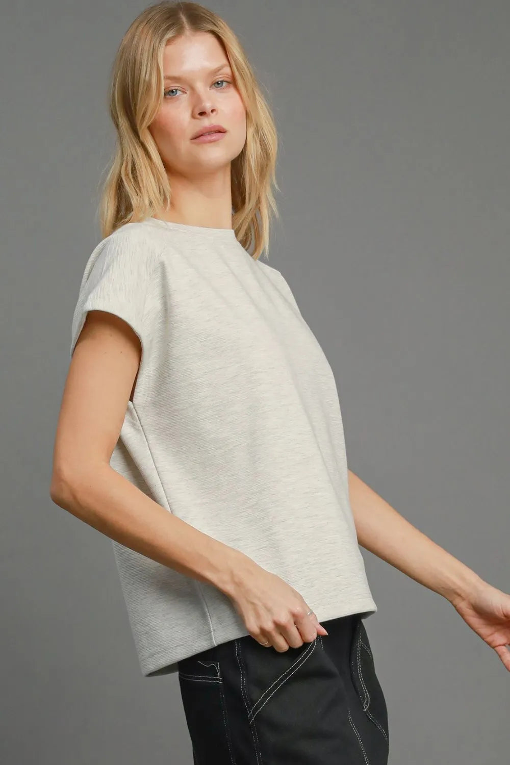 Umgee Full Size Rib Knit Round Neck Short Sleeve T Shirt Plus Size