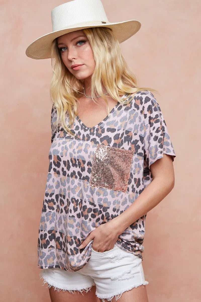 BiBi Leopard Stripe Printed Jersey T-Shirt