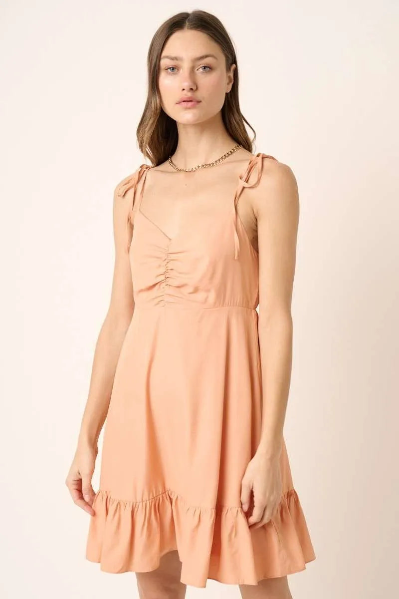 Mittoshop Ruched Detail Spaghetti Tie Mini Dress