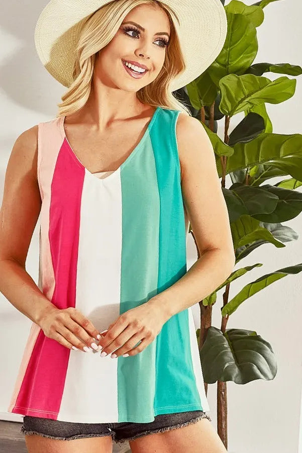 BiBi Cotton Span Knit Color Block Sleeveless Top