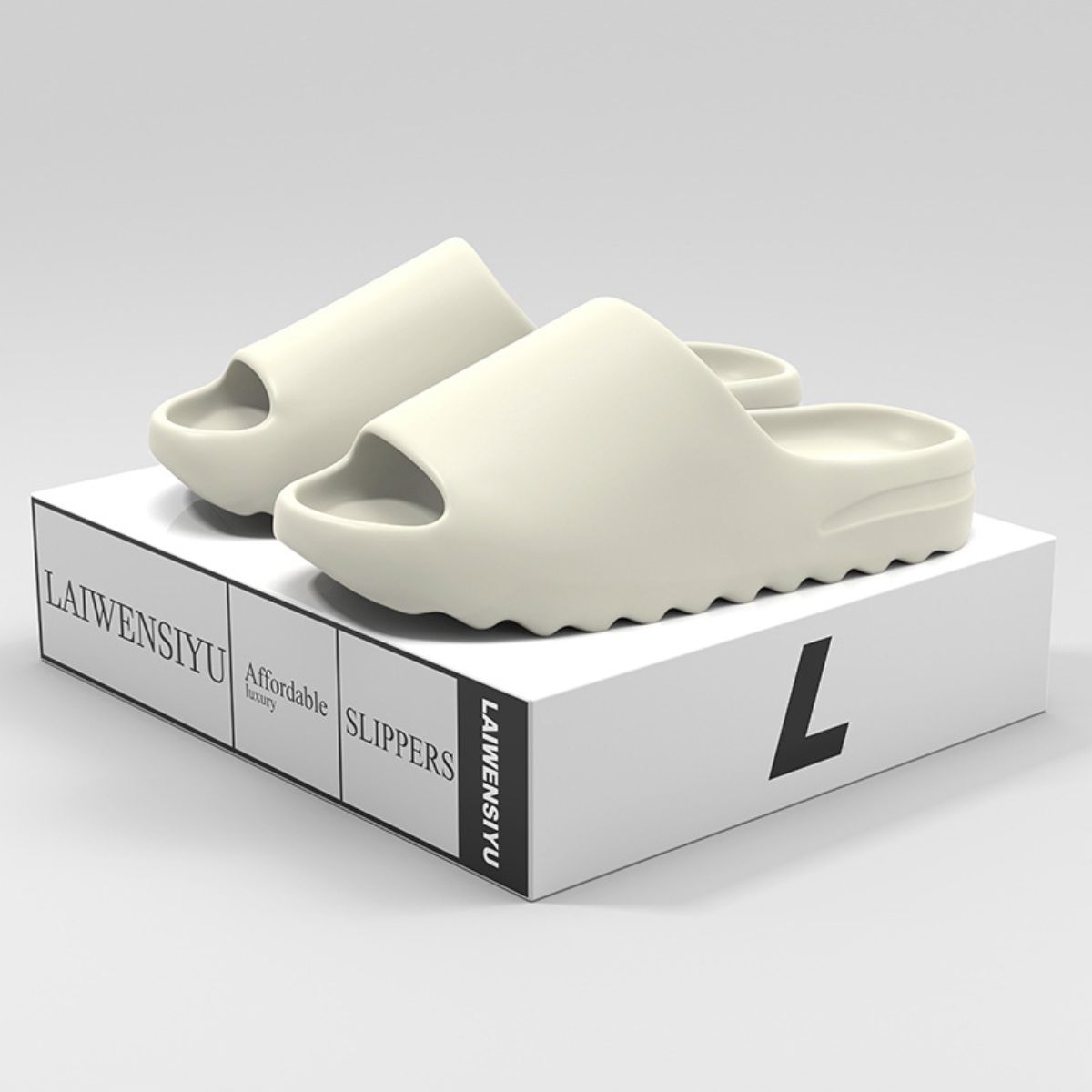 Open Toe Platform Slippers Cream