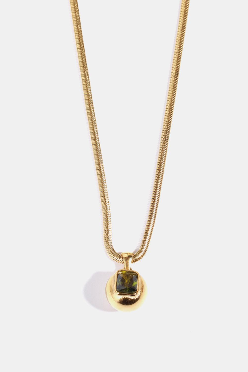 Zircon 18K Gold-Plated Geometrical Shape Pendant Necklace Olive One Size
