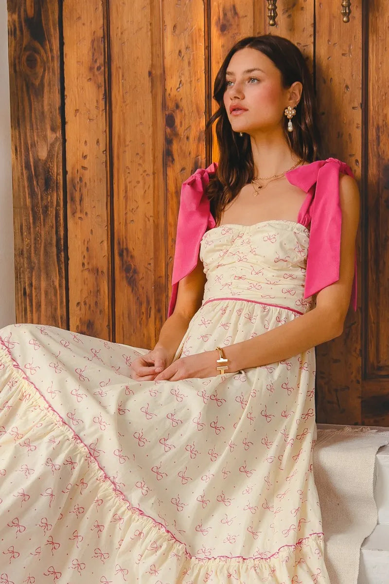 SO ME Ribbon Flowy Maxi Dress with Contrast Trim