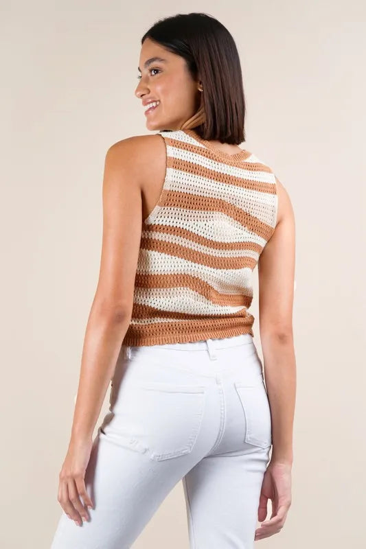 VERY J Multi Color Stripe Knit Crop Tank