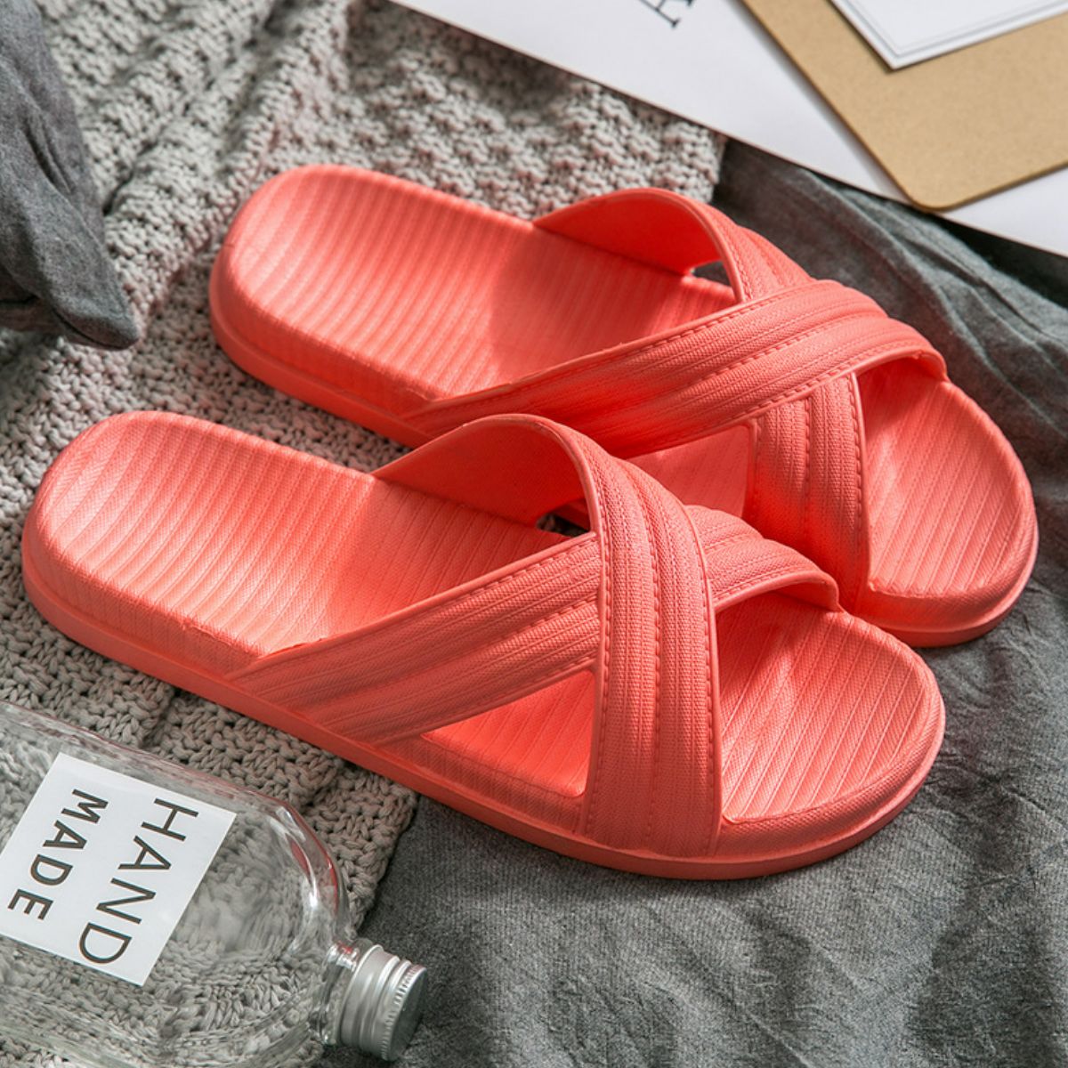 Open Toe Platform Slippers Orange