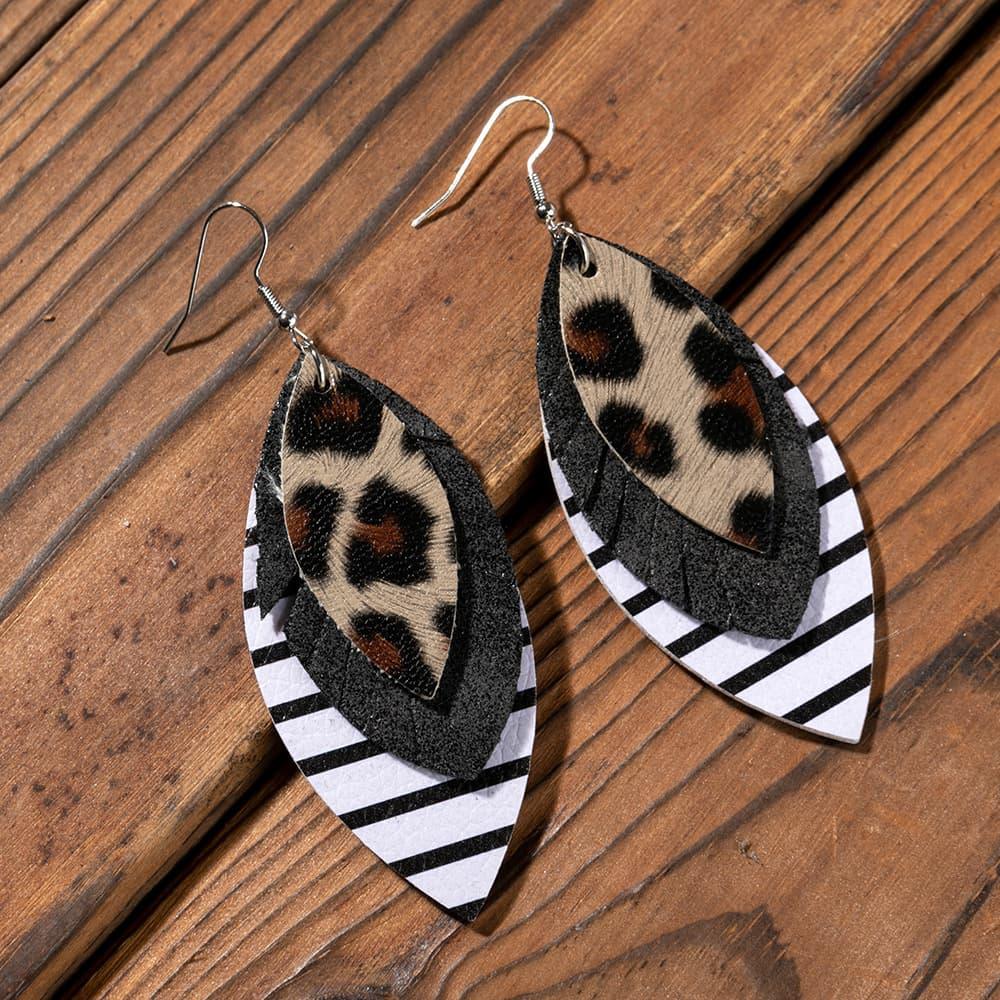 PU Leather Drop Earrings Leopard One Size