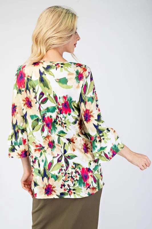 Celeste Full Size Floral Layering Tops with None Slip Sleeves Plus Size