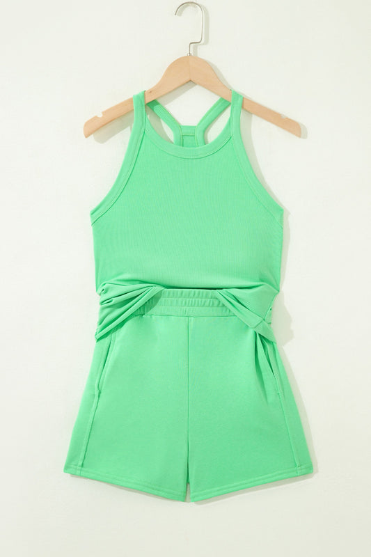 Solid Ribbed Tank Top & Shorts Set
