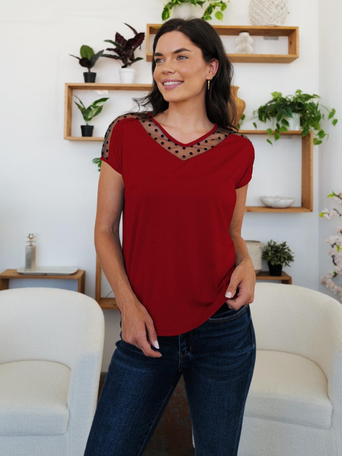 FAM-FAM V-Neck Short Sleeve T-Shirt Burgundy