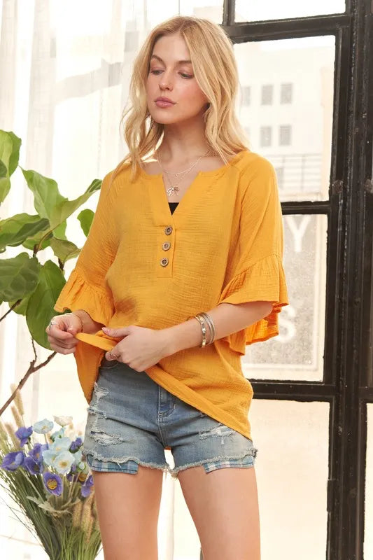 ADORA Ruffle Sleeve Crinkle Top