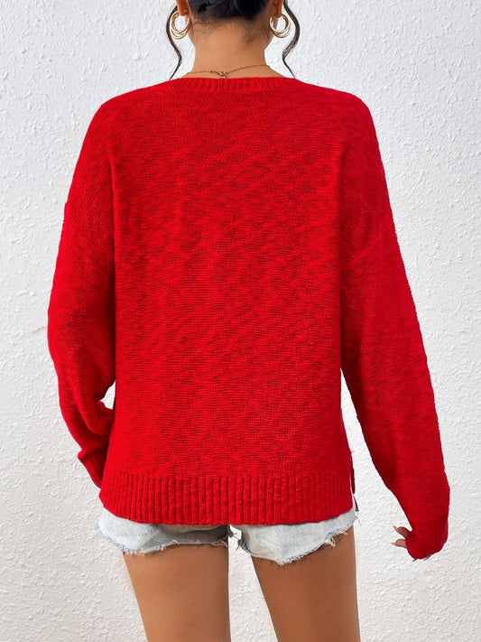 Letter Long Sleeve Sweater with Round Neck Design