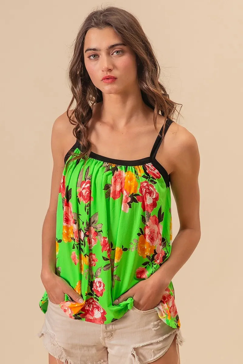 BiBi Floral Print Jersey Knit Gathering Cami Top