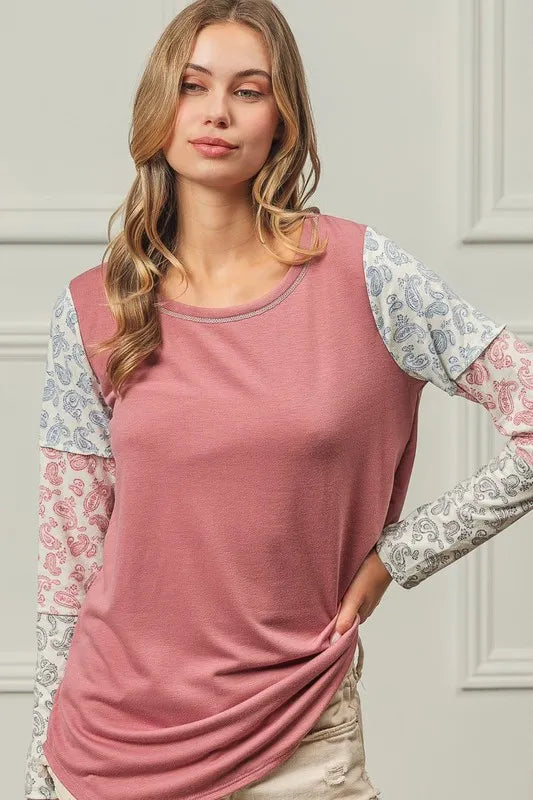 BiBi French Terry with Paisley Triblend Color Block