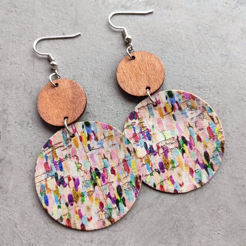 Round Shape Wooden Dangle Earrings Style C One Size