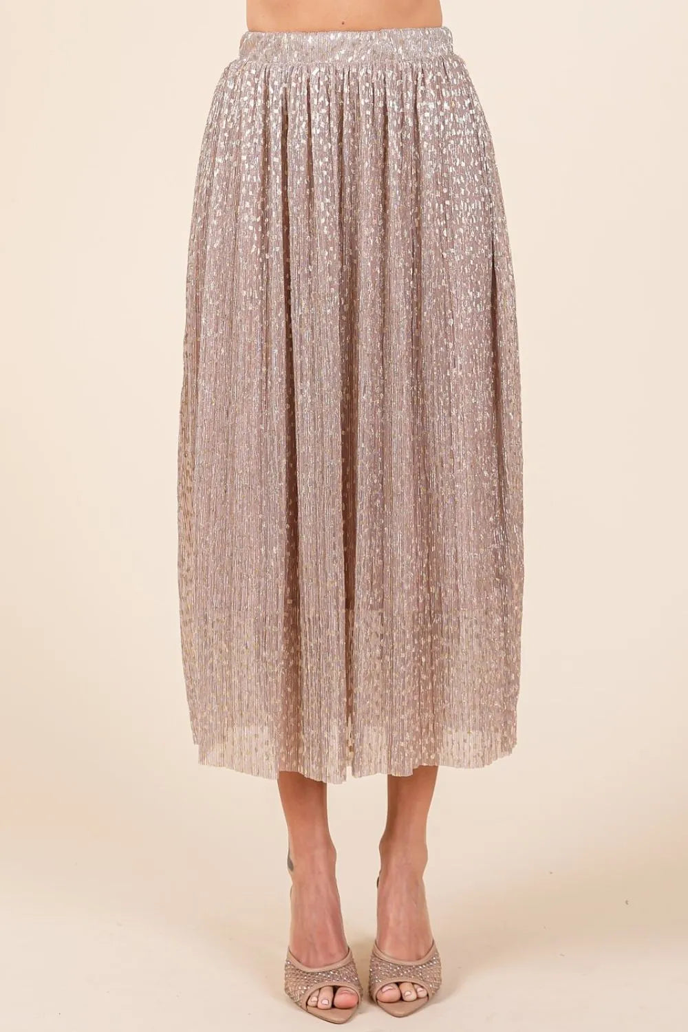 Mittoshop Metallic Glitter Speckle Print Elastic Midi Skirt