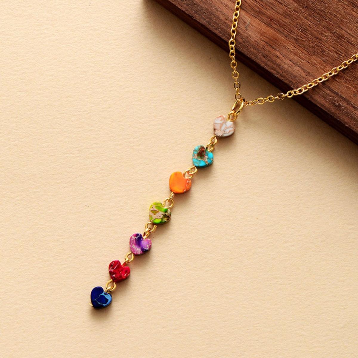Heart Shape Natural Stone Necklace Multicolor One Size