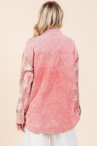 Mittoshop Plaid Button Down Drop Shoulder Jacket