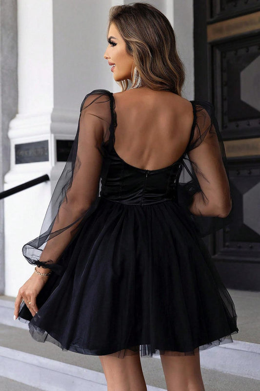 Sweetheart Neck Mini Dress with Balloon Sleeves - Perfect for Any Occasion