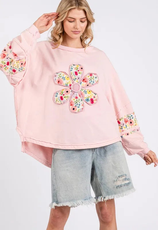 SAGE + FIG Daisy Patch Applique Long Sleeve Sweatshirt