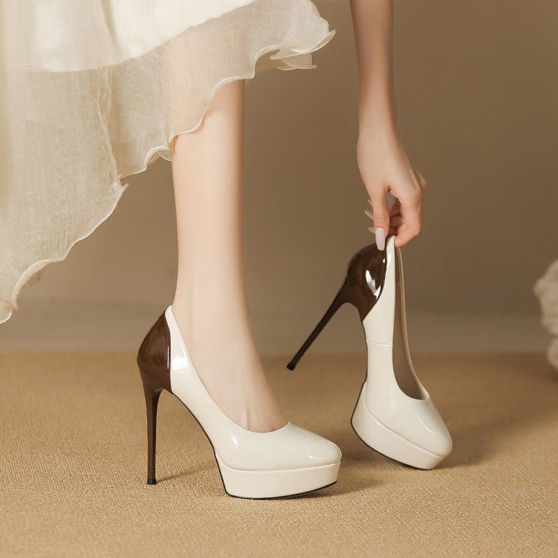 Contrast Platform Point Toe Stiletto Pumps White
