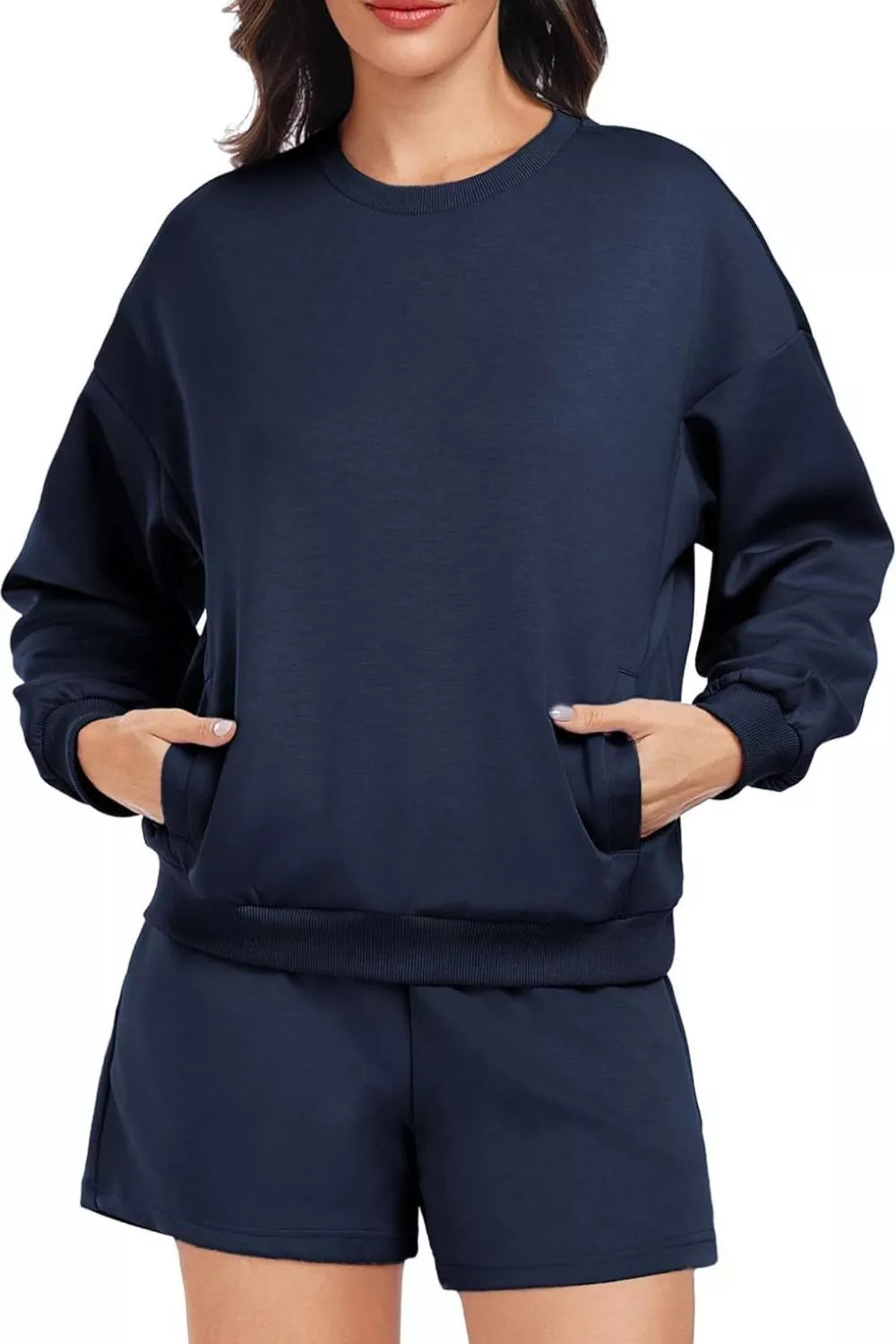 Round Neck Sweatshirt and Shorts Set