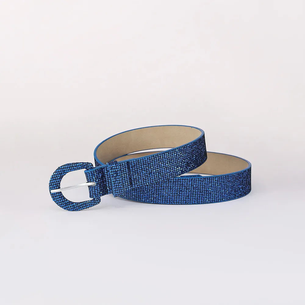 Sequin PU Leather Belt Royal Blue