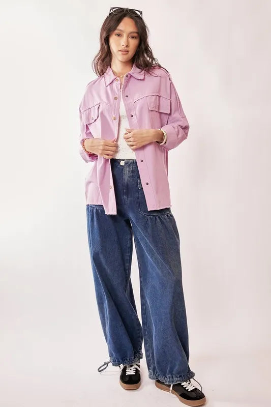 Davi & Dani Multi Color Rock & Roll Fringed Hem Loose Fit Shacket