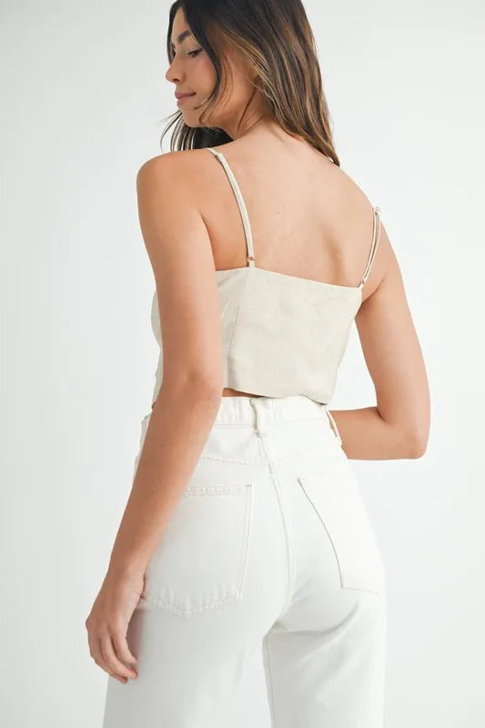 MABLE Linen Mix Button Down Tank Top